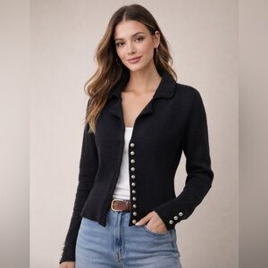 Pure & Co Black Black Button-Front Knit Cardigan Sweater women’s XS-S